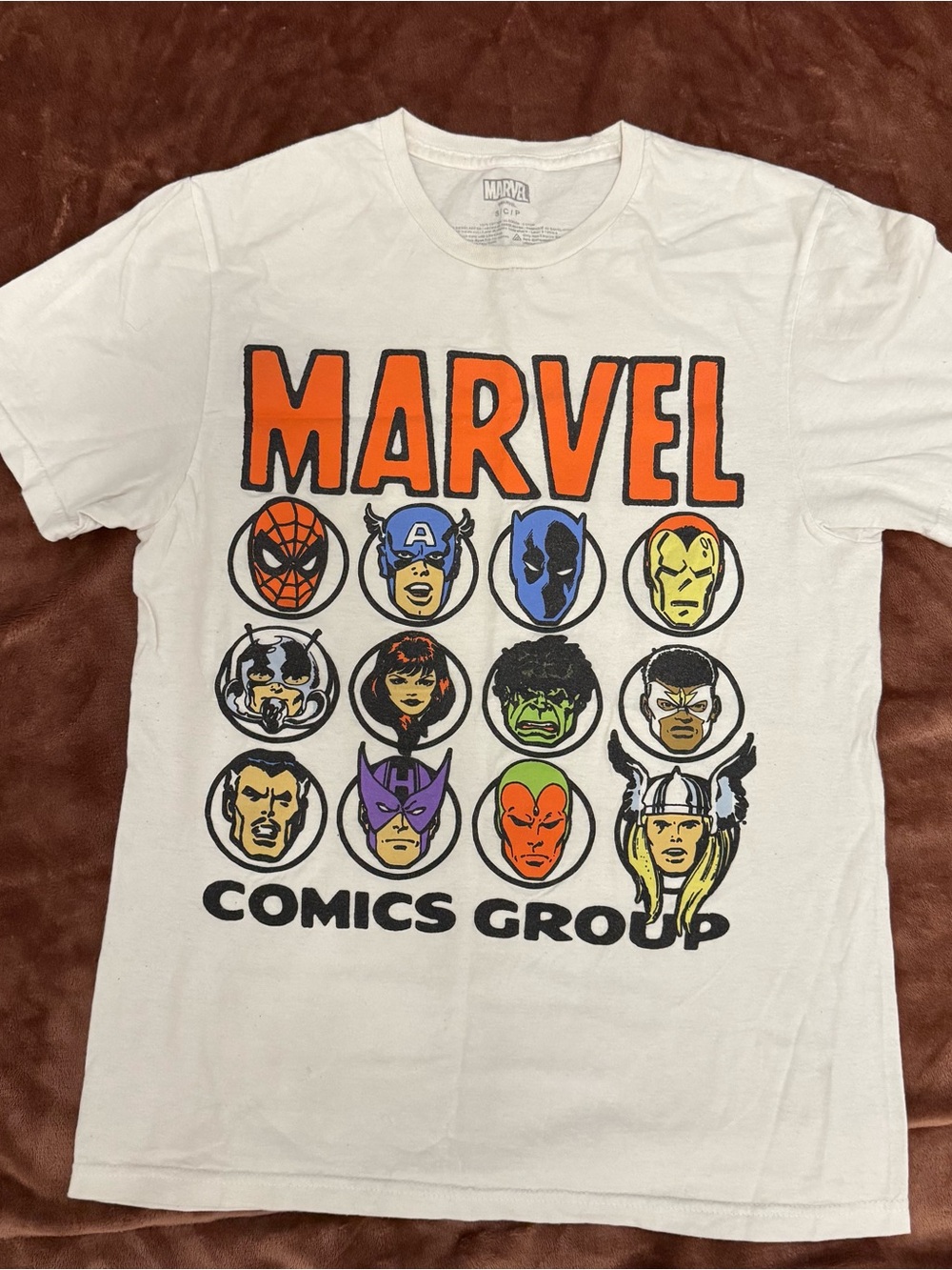 Marvel Comics Group Graphic T-Shirt White Cotton Avengers Spider-Man Hulk Thor